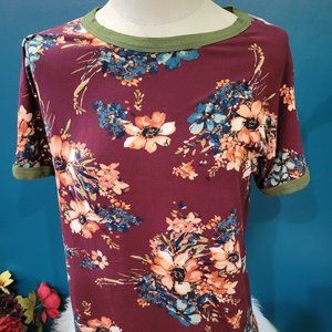 SIZE M REB & J 220 Burgundy Floral Short Sleeve Shirt INVPV66